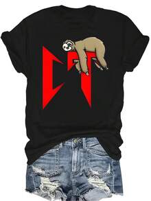Camiseta con patrones interesantes para mujer y unisex, de verano, casual, transpirable, con cuello redondo, manga corta, estilo urbano y versátil, adecuada para adolescentes y adultos - Negro - Ver 1