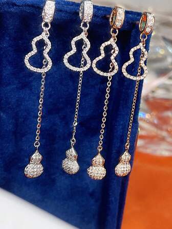 2 Adet S925 Ayar Gümüş Kabak Şeklinde Püsküllü Zirkonyum Küpe, Lüks ve Şık, Kadınların Günlük Giyimi, Festivaller, Partiler, Takı Hediyeleri İçin Uygun