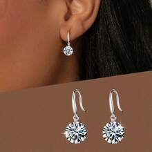 MONALLY 1pair Elegant Silver Cubic Zirconia Drop Earrings Glitter Style Women's  Parties - 耳環 - 查看 11