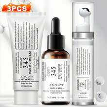 Xioimy 3 件套 345 面部舒缓修复套装，包括 345 面霜、精华液、眼霜，其中含有烟酰胺、泛醇、透明质酸，可减少黑斑、痤疮痕迹，舒缓和修复皮肤，日常护肤套装 - 白色+透明 - 查看 2