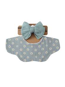 Baby Nylon Bow Knitted Headband, Floral Crinkle Fabric 360° Fake Collar, Cloud Drool Bib, Cute Infant Feeding Bibs Set - Multicolor - View 14