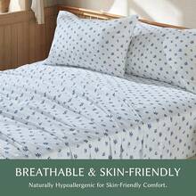 Black Sheets, Deep Pocket, 1800 Thread Count, Soft Breathable, Cute Printed Boho Farmhouse Bed Sheets, Up To 18 Inch - Plumbago Blue - View 4