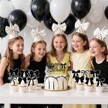Black Bow Birthday Cake Decorations, 1 Pack Coquette Bow Cake Topper With Happy Birthday Sign, 12Pcs Bowknot Cupcake Toppers6Pcs Twist Tie Bows Bows Bridal Shower Wedding Party, Black 2