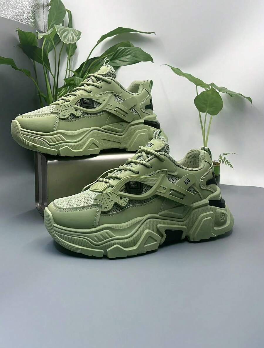 Multi Functional Thick Soled Men's Skateboarding Shoes Sports Shoes, Breathable Mesh Upper And Durable PU/Rubber Sole, Lace Up Casual Sports Shoes With Blue Decoration, Very Suitable For Casual Wear, Versatile Shoe Accessories