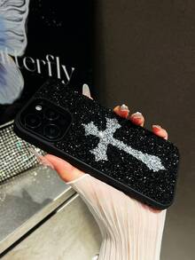 Funda de teléfono vintage con estilo gótico de lujo, 1 pieza, negra con cruz de cristal negro, para iPhone 17 Pro Max, regalo de cumpleaños - Blanco - Ver 4