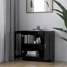 Vitrina Larryhot Negra 82,5x30,5x80 cm Madera industrial, resistente y duradera, fácil de montar, estilo decorativo, adecuadA, Para guardar adornos, figuras, libros, pequeños objetos, etc. - Negro - Ver 3