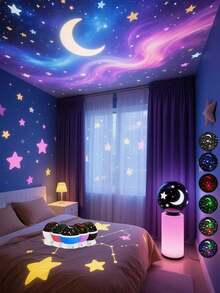 Proiettore rotante a 360° a forma di stelle e luna, proiettore LED blu/rosa rotante, luce da ballo romantica - illumina romanticamente camere da letto, piste da ballo, palchi, feste. Aggiungi scintillio a vacanze, feste, avventure di campeggio estive e feste