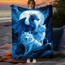 Dragon And Wolf Blanket, Soft Polyester Flannel, Digital Printing, Lightweight, Comfortable, Suitable For Sofa, Bed, Travel, Office, Ideal Gift For Family And Friends, RV Bedding - 多色 9 - 查看 5