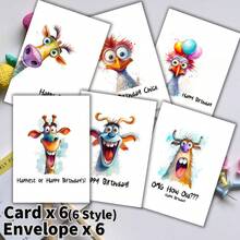 12 بطاقة تهنئة عيد ميلاد بنماذج حيوانات مضحكة مع مغلفات - هدية فريدة، ديكور عيد الميلاد، لوازم عيد الميلاد، لوازم مدرسية، عودة إلى المدرسة