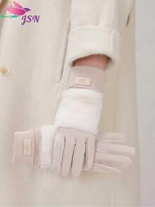 1 Pair Women's Autumn/Winter Fashion Thickened Warm Touchscreen Gloves, Faux Suede Fuzzy Gloves, Cute