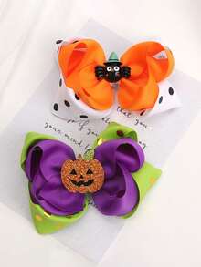 1pc Halloween Kids Dual-Color Bow Hair Clip, Cute Party Decor Prop Headpiece, Creative Polka Dot Pumpkin Hair Accessory, Festive Decorative Item