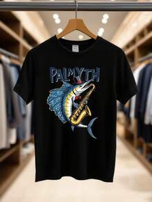 Men's Cool Casual Graphic Tees Funny Dad Papa Boys Fishing T-Shirts Black White Options Oversized Crewneck Cotton Summer Top Short Sleeve Fish Playing Saxophone Under Palmyth Text Artwork Humorous Graphic T-Shirts For Him Plus Size S-3XL Premium Quality Unique Graphic Tees,Fall Shirts Birthday Gift For Men Father
Black - 黑色 - 查看 2