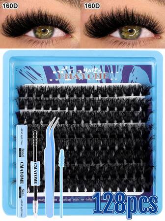 160/144/128pcs Single Cluster Mink Lashes 0, 07D Curly Fluffy Thick DIY Clusters, 10 Rows Of 6D Curl Extensions, DIY Individual Lashes With Wispy Lash Bond, Glue Tweezer, And Brush For At-Home Eyelash Extensions, Halloween Gift , Christmas Gift
