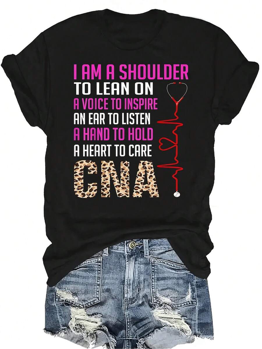 Soy un hombro en el que apoyarse Camiseta para mujer Unisex Verano Casual Transpirable Personalidad Cuello redondo Manga corta Camiseta Ropa de calle Versátil Parte superior, Adecuado para adolescentes y adultos - Negro - Ver 1