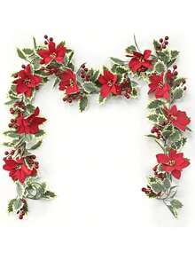 1 pieza Guirnalda de Navidad artificial - Flores y enredadera de bayas realistas con hojas verdes, fácil de colgar, perfecto para un ambiente festivo - Ideal para Navidad, aniversario, boda, cumpleaños, decoración de arcos y paredes