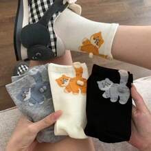 6双/10双装 熊图案过膝袜 男女通用，秋冬季 - 彩色 - 查看 1