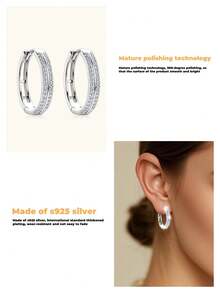 1 Pair S925 Sterling Silver Women's Shiny Cubic Zirconia 5A Zirconia Earrings, Classic Elegant Double Hoop Earrings, Hypoallergenic Jewelry For Women, Birthday/Holiday Gift, Suitable For Weddings, Engagements, Daily Wear, Casual, Travel, Parties, Comes With Delicate Gift Box, Suitable For All Seasons