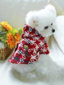 1pc Pet Clothes, Dog/Cat Apparel For Small Dogs/Puppies, Cute Happy Puppy/Kitten Outfit, Small Dog Autumn/Winter Warm Comfortable Houndstooth Windbreaker - Red