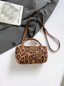 Bolso mini de ante nuevo de otoño/invierno, bolso de cuerno de vaca, estampado de leopardo, bolso bandolera minimalista de tela de nailon para mujer, bolso de bola con cierre magnético, bolso de mano casual y lindo de moda para mujer - Café - Ver 8