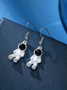 1/8/9 pares de pendientes de aleación con baño de plata, de colores múltiples, con diseños de estrellas, lunas y astronautas - Plateado - Ver 6