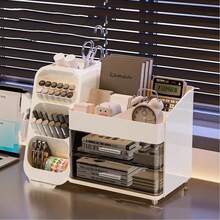 Trapezoid Multifunctional Storage Rack, Stackable Desktop Stationery Organizer Box For Student Dorm Desk Office Supplies Pen Holder Office Accessories - Multicolor - View 2