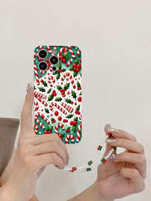 1 pieza Funda de teléfono a prueba de golpes con diseño navideño de TPU blanco y 1 pieza Correa de teléfono con cristales rojos y verdes y perlas falsas, compatible con/a juego con fundas de teléfono para Android///OPPO/Galaxy A51 4G/Galaxy A52/A52s 5G/Galaxy S23 Ultra/Galaxy A13 4G/Galaxy A12/Galaxy S22 Ultra/OPPO A54/Galaxy A54/Galaxy A04E/Galaxy A05S/Galaxy A34/Galaxy S24 Ultra 5G/Redmi Note 13/Galaxy A14/Galaxy A32 4G