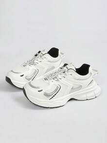 Women's New Sports Chunky Sneakers, Mesh Thick Bottom Shallow Mouth Wedge Heel Casual Shoes, Lightweight Versatile Fashion Casual Shoes, Lace-Up, White, Gray, Sneakers - White - View 7