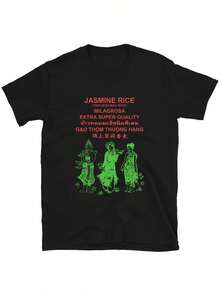 Oversized Style For Women, Jasmine Rice Extra Super Quality T-Shirt Traditional Design Celebrating Thai Heritage And Flavor, Loose Type Shirt For Women, Perfect For Holiday Parties Or Gift Giving, Soft And Comfortable - màu đen - Xem 3