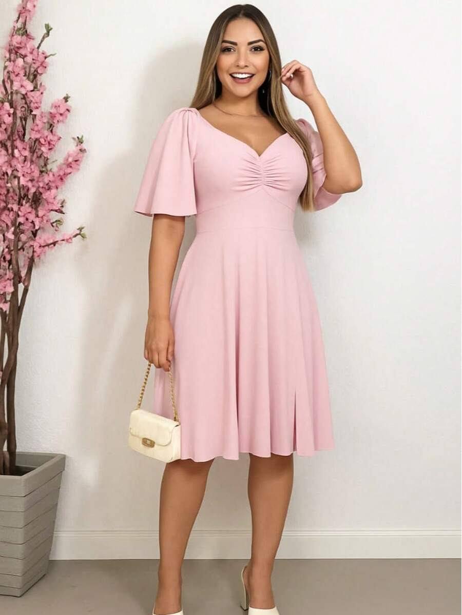 Elegance Flare Sleeve Romantic Dress - 淺粉色 - 查看 1