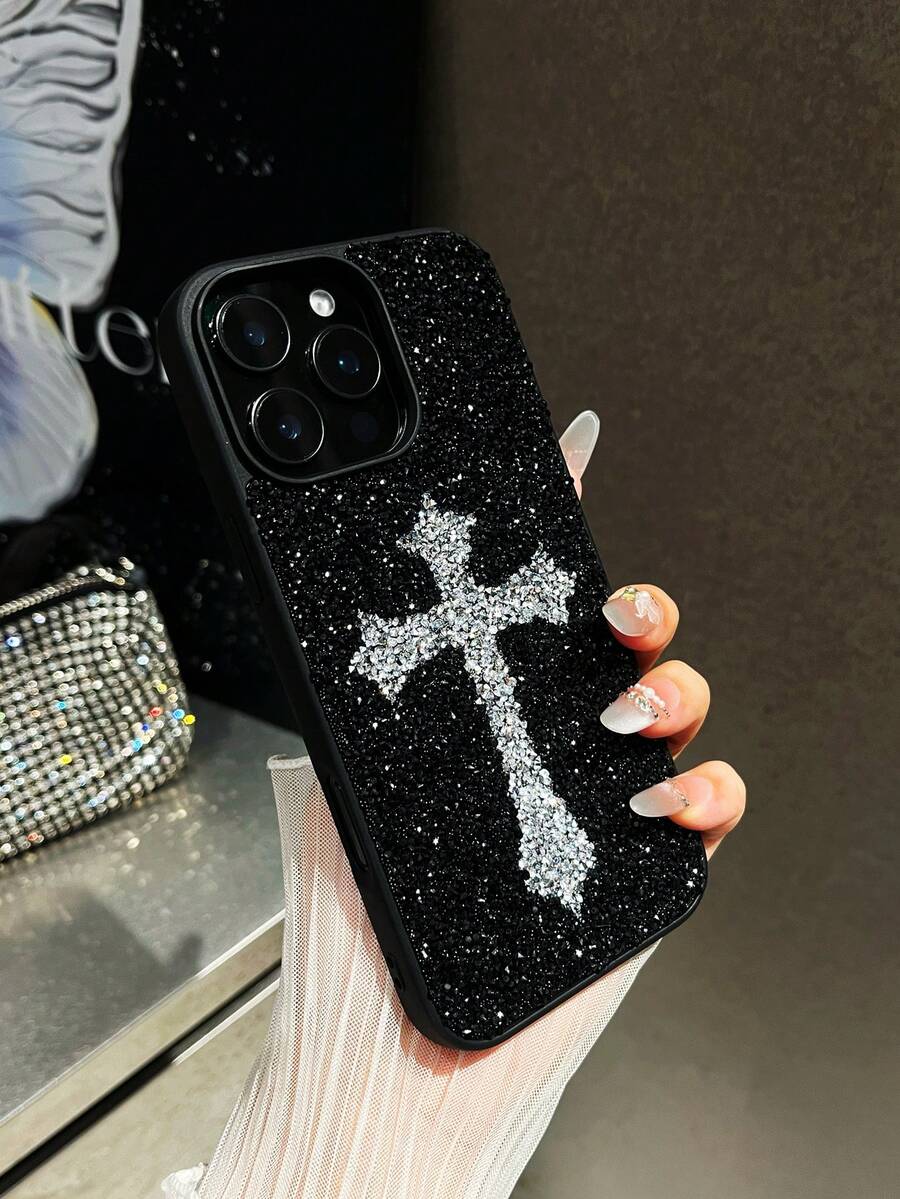 Funda de teléfono vintage con estilo gótico de lujo, 1 pieza, negra con cruz de cristal negro, para iPhone 17 Pro Max, regalo de cumpleaños