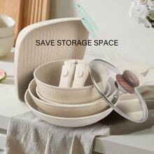 Ensemble de 16 pièces d'ustensiles de cuisine blancs avec poignées amovibles - Casserole et poêle antiadhésives, ustensiles en silicone, dessous de plat en feutre, équipement de cuisine complet