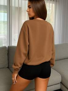 Ropa cómoda mujer Sudadera cuello redondo Sudadera de felpa - Camel - Ver 4