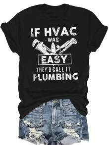 Camiseta de técnico de HVAC, Impresión de letras creativas Camiseta de mujer unisex de verano casual, transpirable, de personalidad, cuello redondo, manga corta, ropa de calle, versátil, adecuada para adolescentes y adultos - Negro - Ver 1