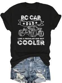 Camiseta de mujer unisex de verano casual y transpirable con cuello redondo y manga corta, con estampado de coche RC, adecuada para adolescentes y adultos - Negro - Ver 1
