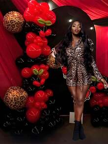 144pcs Leopard Print Cherry Birthday Decoration Balloon Garland Arch Kit, Assorted Size Red & Black Latex Balloons, Cheetah Print Foil Balloons Perfect For Birthday Decor, Wedding, Bachelorette Party, Baby Shower, Girls Night Out - Multicolor - View 4