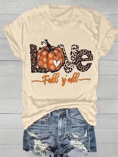 Thanksgiving Animal & Letter Print T-Shirt, Casual Short Sleeve Top For Spring & Summer, Women's Clothing Comfort Tops