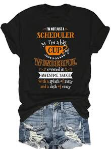 Camiseta de mujer y unisex de manga corta, cuello redondo, de verano, casual, transpirable y con personalidad "Inked Cr Scheduler Big Cup Of Awesome Sassy Classy", adecuada para adolescentes y adultos - Negro - Ver 1