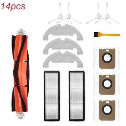 Bộ phụ kiện thay thế cho máy hút bụi Roborock D10 Plus RLS3D bao gồm: Bộ lọc HEPA, Khăn lau, Chổi cạnh, Chổi chính, Túi đựng bụi - Bao gồm 1 Chổi chính, 4 Chổi cạnh, 2 bộ lọc HEPA, 3 Khăn lau, 3 Túi đựng bụi, 1 Dụng cụ vệ sinh (14 món)