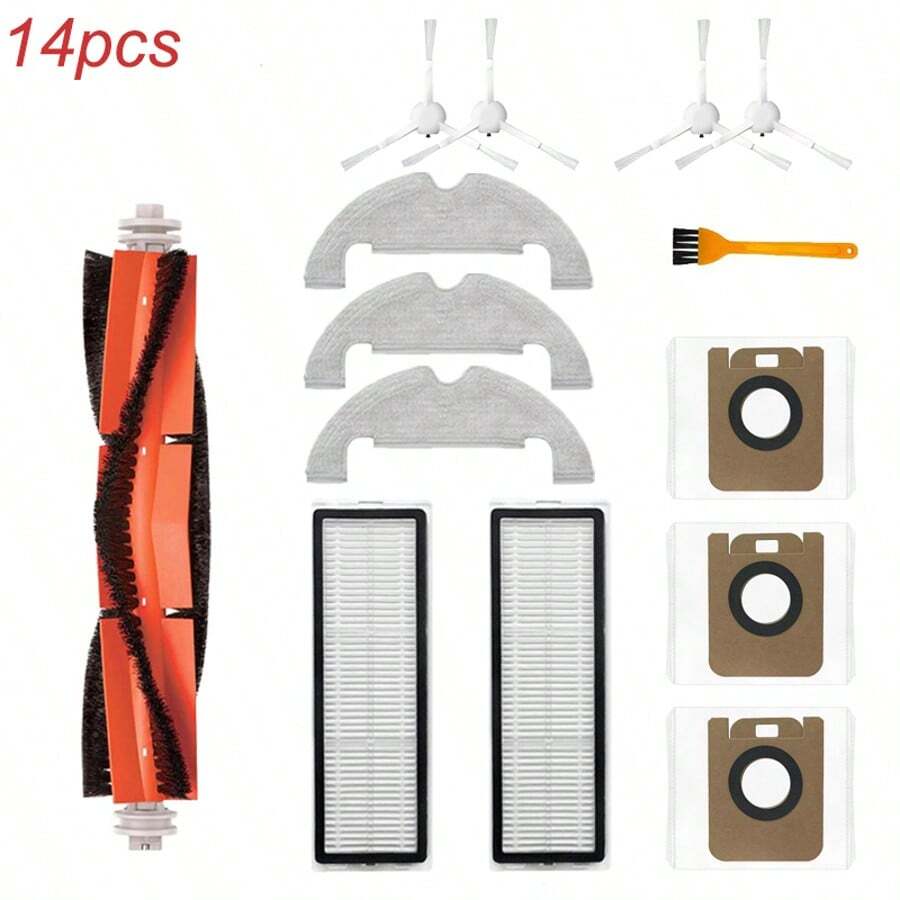 HEPA Filter Mop Cloth Side Main Brush Dust Bag For Roborock D10 Plus RLS3D Vacuum Cleaner Spare Parts Accessories Kit - Includes 1 Main Brush, 4 Side Brushes, 2 HEPA Filters, 3 Mop Rags, 3 Dust Bags, 1 Cleaning Tool Accessory (14-Pack)