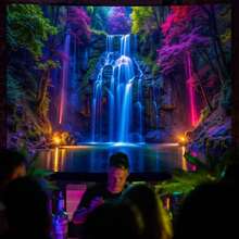 Blacklight Waterfall Tapestry - UV Reactive Glow In The Dark Neon Forest Wall Hanging, Vibrant Nature Landscape Wonderland For Bedroom, Living Room Dr - 70.9" X 90.6",18229111 - 西瓜粉 - 查看 5