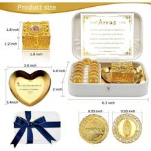 DArras Para Boda Catolica Wedding Coins Arras De Boda Set With 13 Virgen De Guadalupe Aras Coins And Decoracion Box For Ceremony. RecShaped10 - 金色 - 查看 2