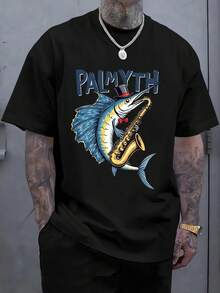 Men's Cool Casual Graphic Tees Funny Dad Papa Boys Fishing T-Shirts Black White Options Oversized Crewneck Cotton Summer Top Short Sleeve Fish Playing Saxophone Under Palmyth Text Artwork Humorous Graphic T-Shirts For Him Plus Size S-3XL Premium Quality Unique Graphic Tees,Fall Shirts Birthday Gift For Men Father
Black - 黑色 - 查看 1
