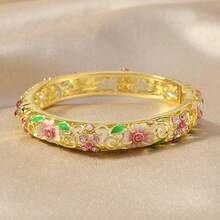 1pc Luxurious And Gorgeous National Style Cloisonné Oil-Dripping Lucky Four-Leaf Clover Single-Layer Bracelet, Fashionable, Elegant And High-End, Suitable For Girls To Wear Daily When Going Out, And Also A Surprise Gift For Family And Friends - 彩色 - 查看 6