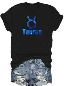 Camiseta Taurus para mujer y unisex, de verano, casual, transpirable, con cuello redondo, manga corta, estilo urbano y versátil, adecuada para adolescentes y adultos - Negro - Ver 1