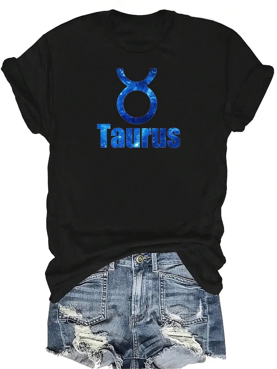 Camiseta Taurus para mujer y unisex, de verano, casual, transpirable, con cuello redondo, manga corta, estilo urbano y versátil, adecuada para adolescentes y adultos - Negro - Ver 1