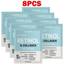 Xioimy 8 片装 10X 视黄醇和胶原蛋白修复面膜，注入透明质酸、维生素 A、C、E，提供保湿、抗皱、紧致、保湿、亮白，非常适合疲劳暗沉的皮肤，面部护理，面膜 - 藍色 - 查看 11