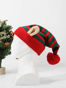Christmas Hats For Men & Women, Christmas Theme Party Gift, Knitted Striped Cartoon Reindeer Long Beanie, Clown Hat - Green - View 2