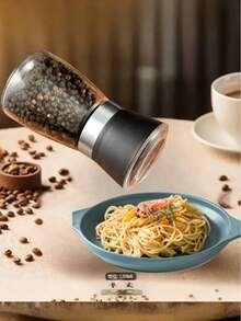1pcManual Pepper Grinder - With Glass Body And Stainless Steel Ceramic Core - For Chili, Sea Salt, Seasonings - Electricity-Free - Kitchen And Dining Essentials