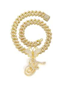 银色女士项链 A-Z 首字母个性化嘻哈经典蝴蝶字母吊坠链项链和手链套装饰物 26 个幸运字母，适合男女日常佩戴情人节时尚珠宝礼物，妈妈，母亲，母亲节，礼物 - 蝴蝶型 - 查看 44