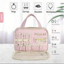 Travel Toiletry Bag & Makeup Bag With Jewelry Storage , Portable Hanging Organizer For Full-Sized Shampoo, Conditioner, Brushes Set, Makeup Accessories,Travel Essential,Large Size - 淺粉色 - 查看 3